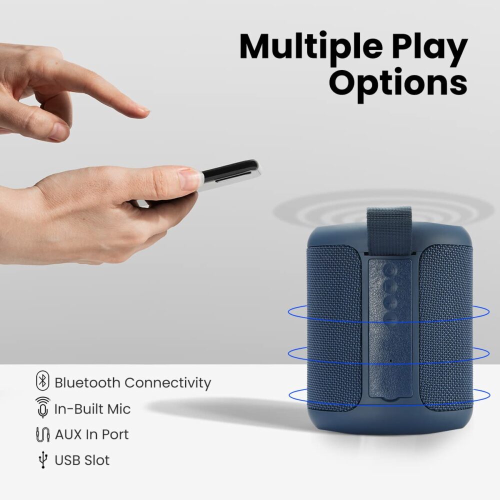 Portronics SoundDrum P 20W Portable Bluetooth Speaker with 6-7 hrs Playback Time, Handsfree Calling, USB Slot, Aux-in Port, Type C Charging (Blue) - Image 2