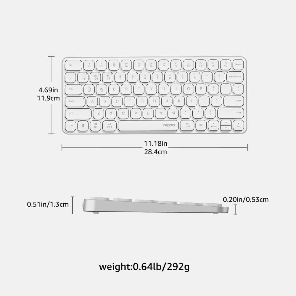 Rapoo E9050L Bluetooth Wireless Multi-Device Keyboard(4 Devices), Rechargeable, Led Indicators, Ultra-Thin, Ergonomic, Compatible with Windows, iOS, Android, Tab, Smartphones -White, 3-Year Warranty - Image 2
