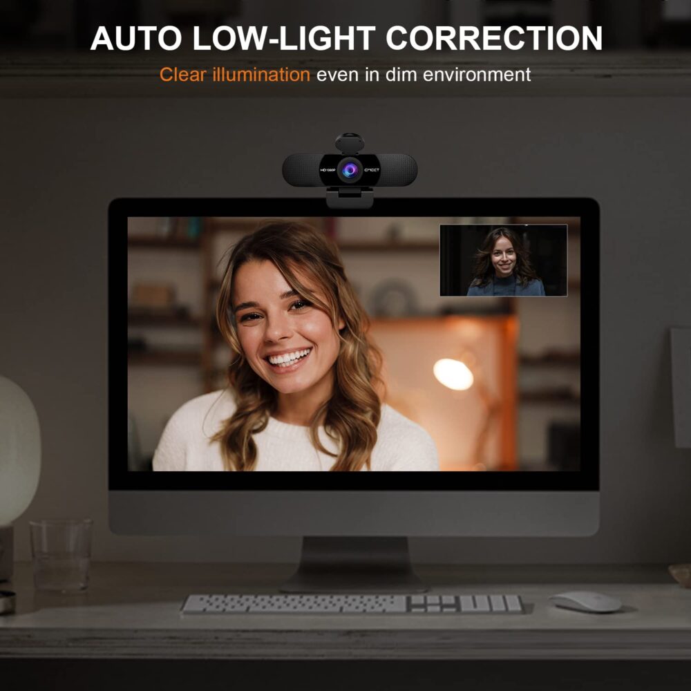 1080P Webcam with Microphone, eMeet C960 Web Camera, 2 Mics Streaming Webcam with Privacy Cover, 90°View Computer Camera, Plug&Play USB Webcam for Calls/Conference, Zoom/Skype/YouTube, Laptop/Desktop - Image 8