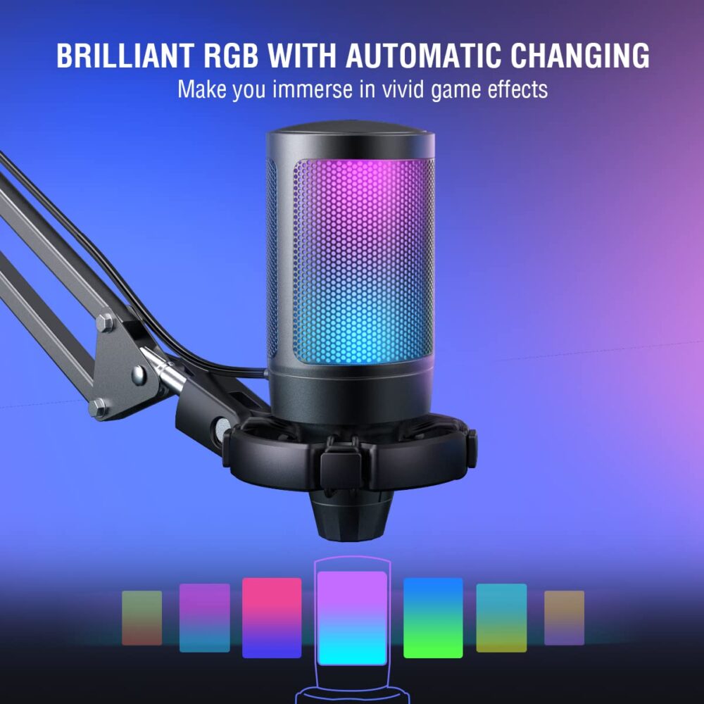 FIFINE USB Gaming Microphone Kit, Plug & Play for PC, PS4/5, 192 kHZ Condenser Cardioid Microphone Set with Mute Button, Volume Gain, RGB, Arm Stand, for Streaming, Discord, Twitch, Video, Youtube-A6T - Image 6