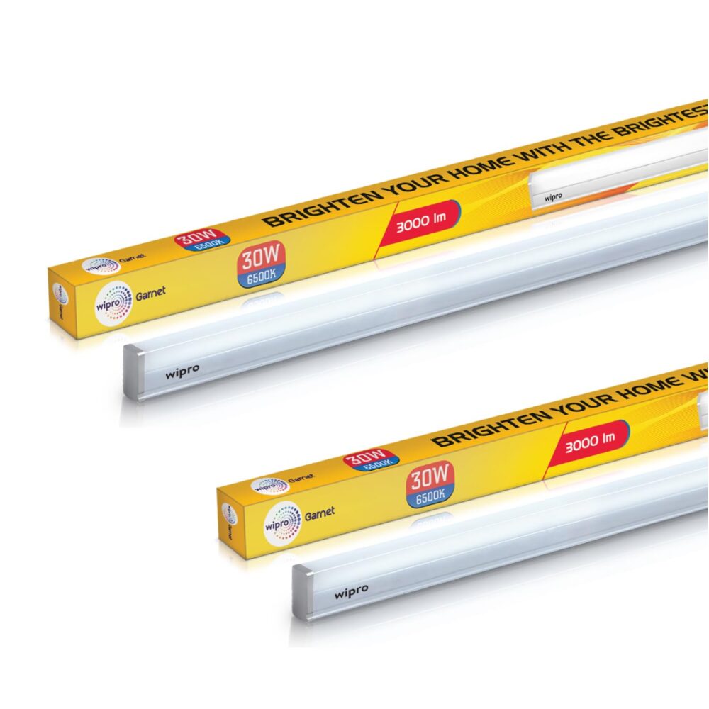 wipro Garnet 30W LED Batten for Home & Office | 4Ft | Cool Day Light (6500K) with 3000 Lumen| 4KV Surge Protection | Bright & Energy Saving Tubelight for Large area | Home & Office Specialist |Pack 2