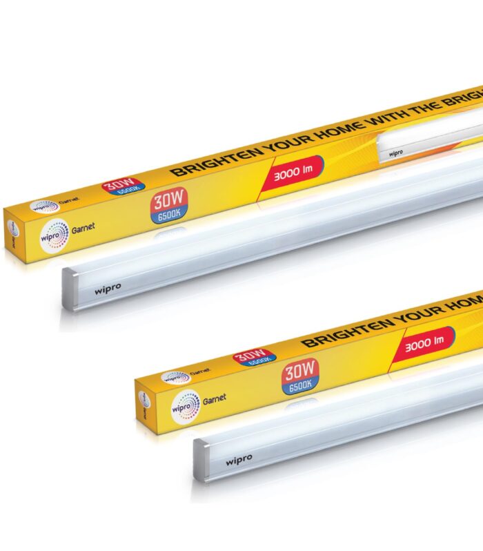 wipro Garnet 30W LED Batten for Home & Office | 4Ft | Cool Day Light (6500K) with 3000 Lumen| 4KV Surge Protection | Bright & Energy Saving Tubelight for Large area | Home & Office Specialist |Pack 2