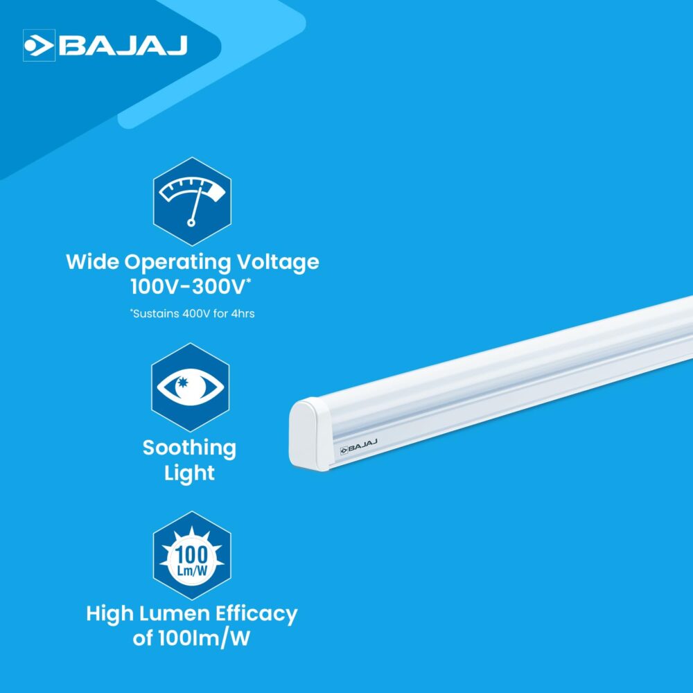 Bajaj 20W Cool Day Light LED Tubelight (Pack Of 1) | LED Tube Light For Home | IR Free | UV Free | Voltage Surge Protection Of 4 KV | Bright & Energy Efficient | White | 1 Yr Warranty - Image 4