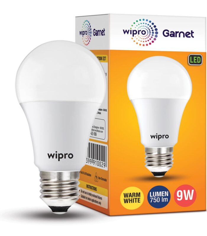 wipro Garnet 9W LED Bulb for Home & Office |Warm White (2700K) | E27 Base|220 degree Light coverage |4Kv Surge Protection |400V High Voltage Protection |Energy Efficient | Pack of 1