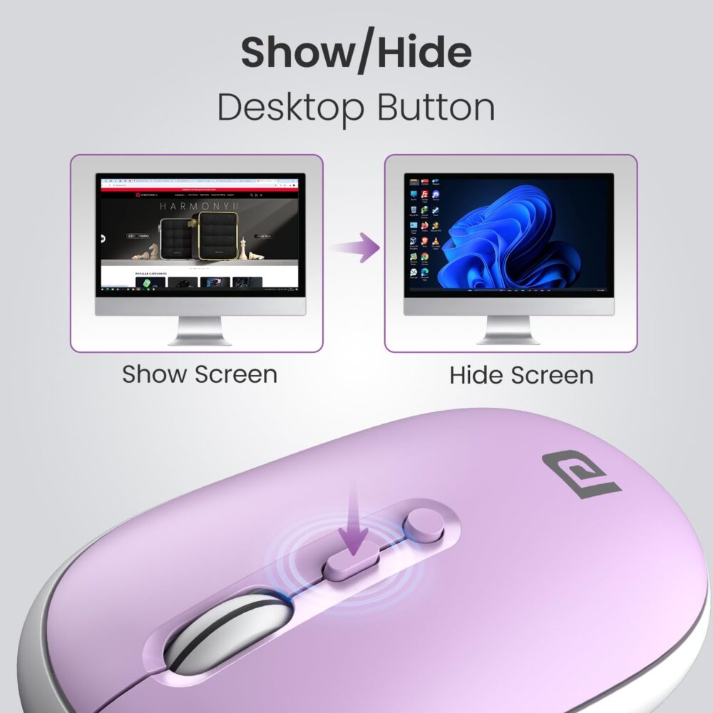 Portronics Toad II Bluetooth Mouse, with Bluetooth 5.0 & 2.4 Ghz Dual Wireless Connectivity, Rechargeable Battery, Adjustable DPI up to 1600 Compatible with Laptop, MacBook, PC (Purple) - Image 2