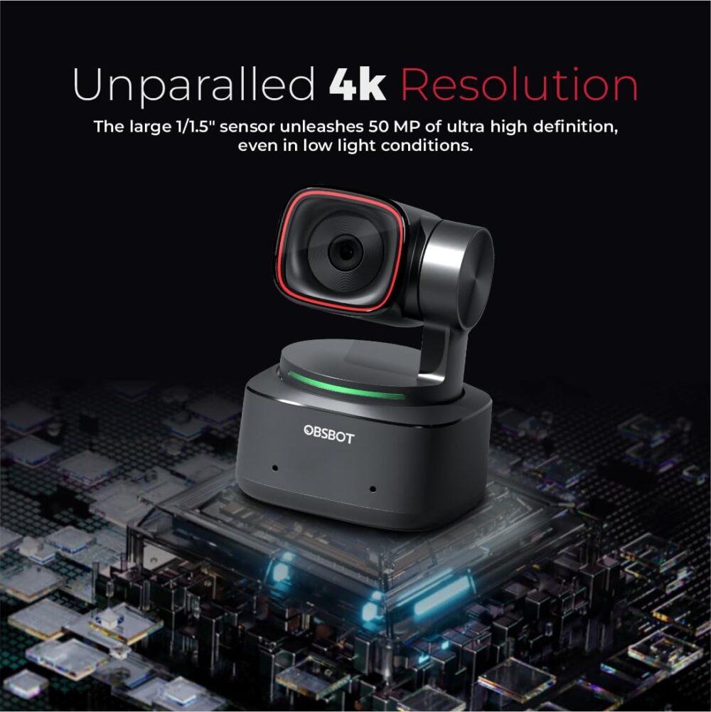 OBSBOT Tiny 2 4K Webcam with 1/1.5" Sensor, PTZ AI Tracking Multi- Mode, Auto Focus, Gesture Control, 60 FPS, Voice Control, HDR Light Correction, Webcam for PC, Streaming, Meeting, etc. - Image 8
