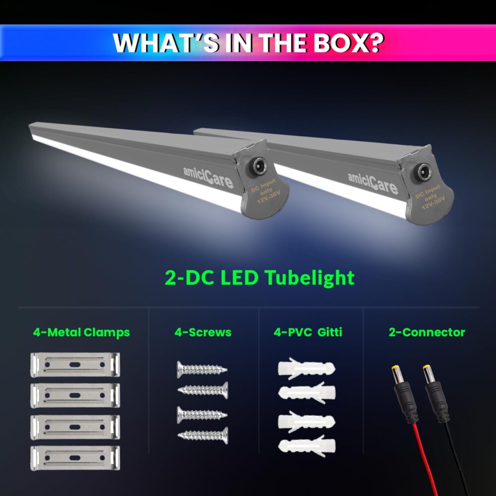 amiciCare 20W DC Tubelight for Off-Grid Solar System, Fliker-Free | Energy-Efficient | Variable Voltage Range LED Batten Work on 10~30VDC Power Supply (Cool-White, Pack of 2) - Image 3