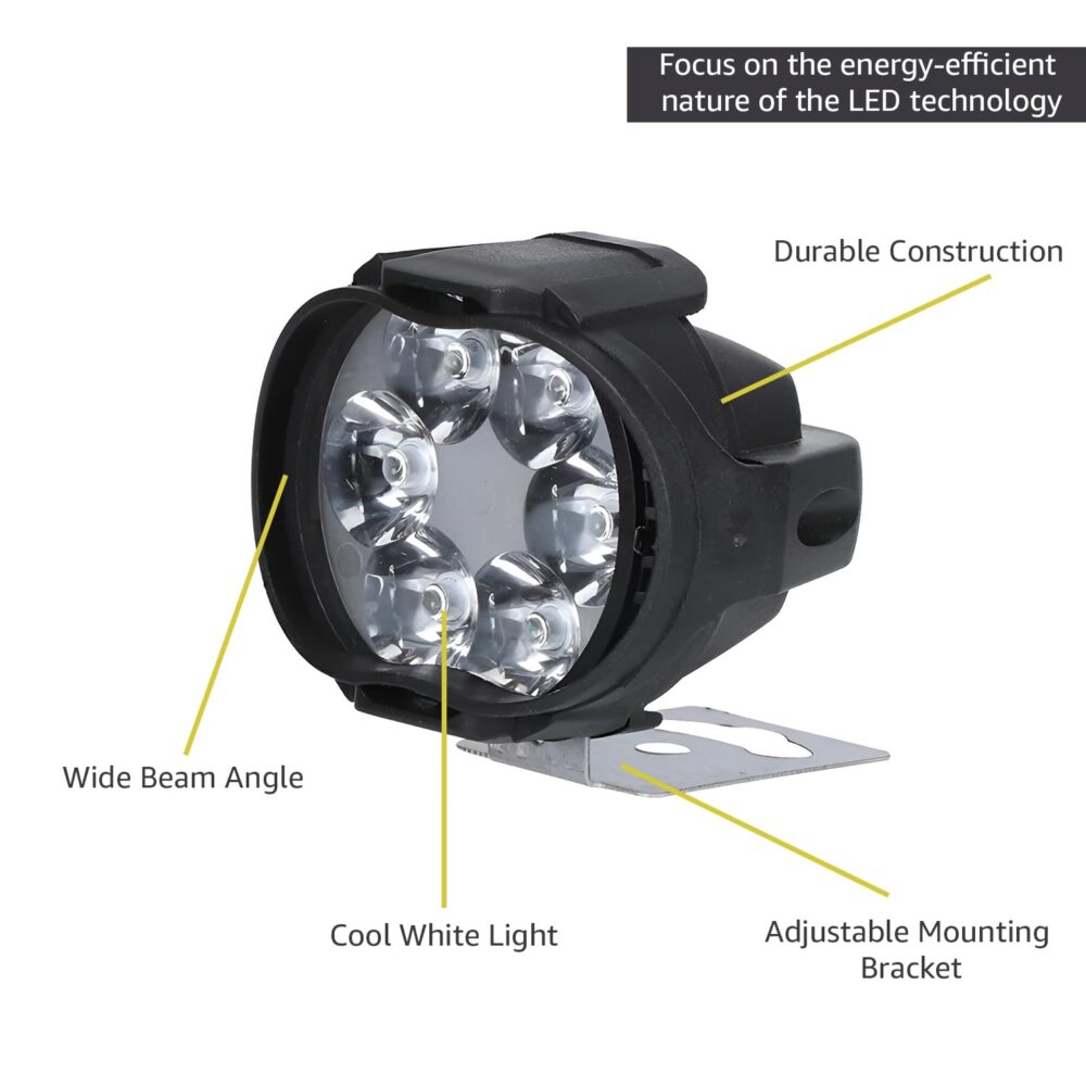 Pivalo 6 LED Fog Light15V DC 10W 1000Lm 7000k Power Waterproof Universal Head Lamp Off-Road Driving Anti Fog Headlight with Handlebar Switch for Bike Scooty Motorcycle (White, Pack of 2) - Image 2