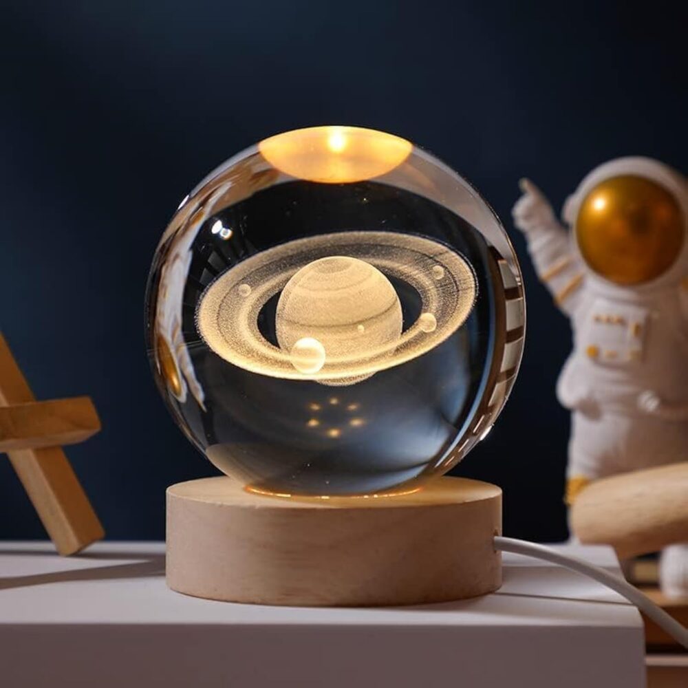 Desidiya 3D Saturn Crystal Ball Night Lamp,Crystal Ball Night Light,USB Table Colorful LED 2.4 Inch Wooden Base Lamp for Home Decoration Birthday Gift for Teens Boys and Girls