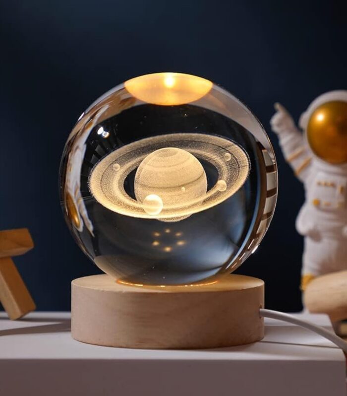 Desidiya 3D Saturn Crystal Ball Night Lamp,Crystal Ball Night Light,USB Table Colorful LED 2.4 Inch Wooden Base Lamp for Home Decoration Birthday Gift for Teens Boys and Girls