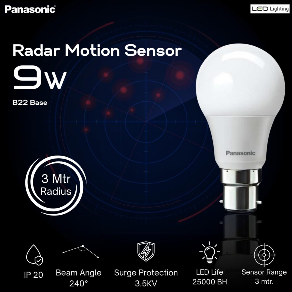 Panasonic 9 Watt Motion Sensor Led B22D Bulb for Home with 3 Mtr Radius Sensor Area,Auto Off After 15 Sec Comes with 30000 Bh Life and 1 Yr Warranty - Image 2