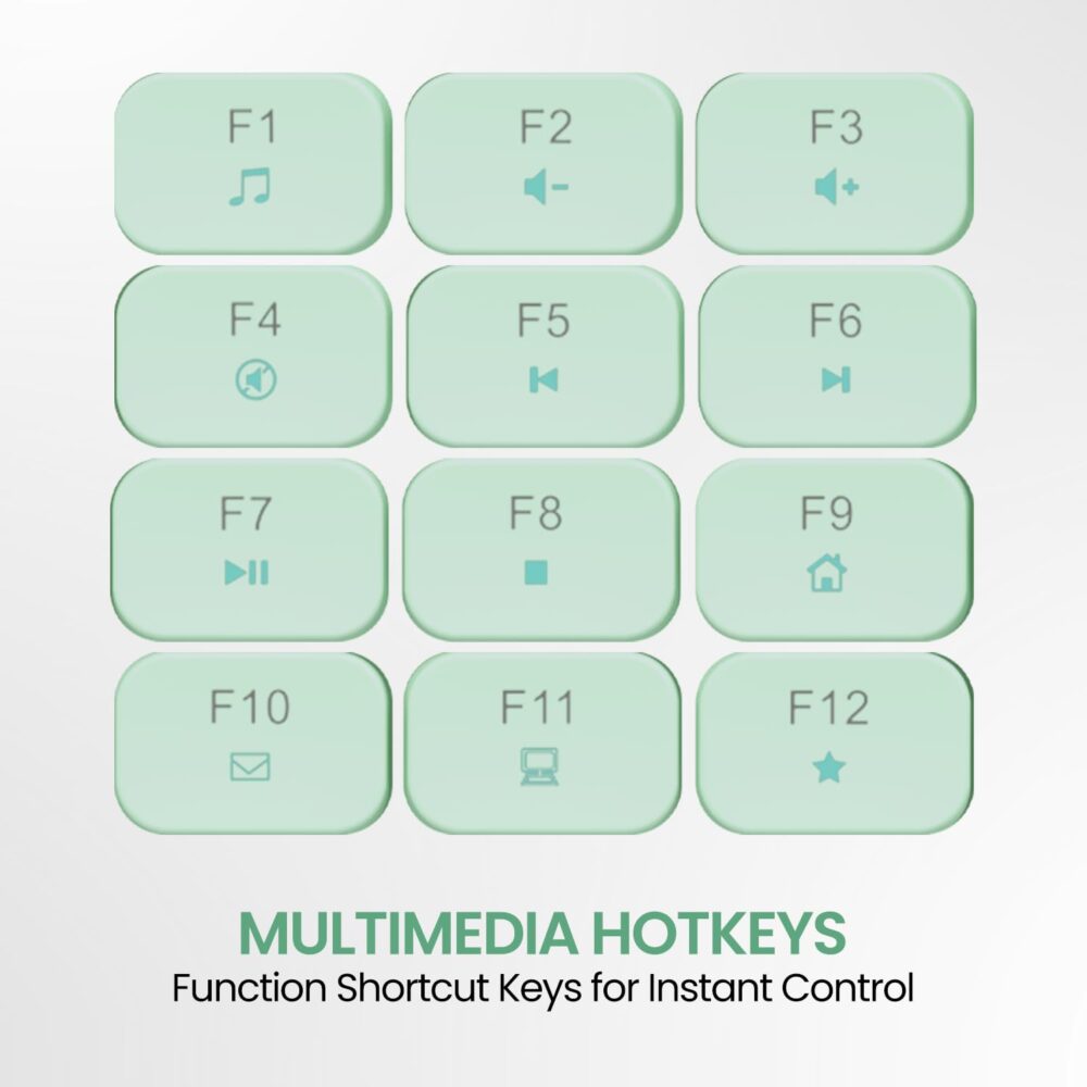 Portronics Ki-Pad 3 USB Wired Keyboard with Large Keycaps, Noise-Free Typing, Fn Multimedia Hotkeys, Full-Size Layout with Num Pad, Ergonomic Design, 1.5m USB Cable, for Laptop, PC, Mac (Green) - Image 6
