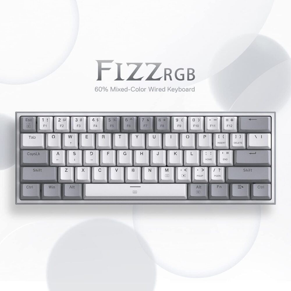 Redragon K617 Fizz 60% Wired RGB Gaming Keyboard, 61 Keys Compact Mechanical Keyboard w/White and Grey Color Keycaps, Linear Red Switch, Pro Driver/Software Supported - Image 9