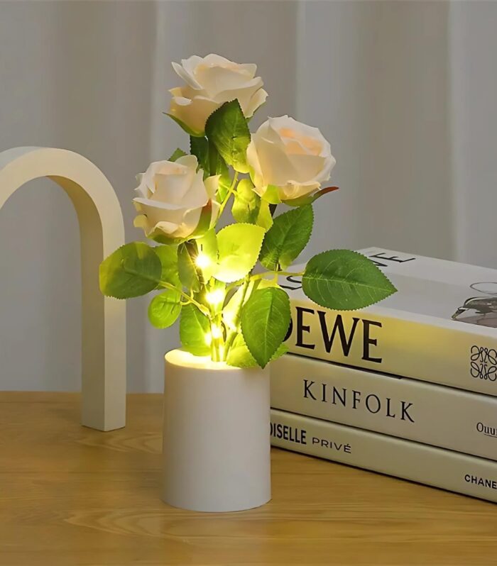 One94Store LED Rose Lamp – Romantic Bedside Night Light, Simulation Bouquet for Home, Bedroom, Wedding & Decorative Display Warm White (White Rose)