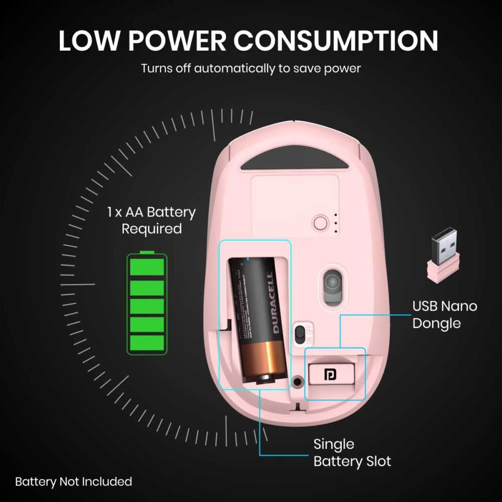 Portronics Toad 23 Wireless Optical Mouse with 2.4GHz, USB Nano Dongle, Optical Orientation, Click Wheel, Adjustable DPI(Pink) - Image 4