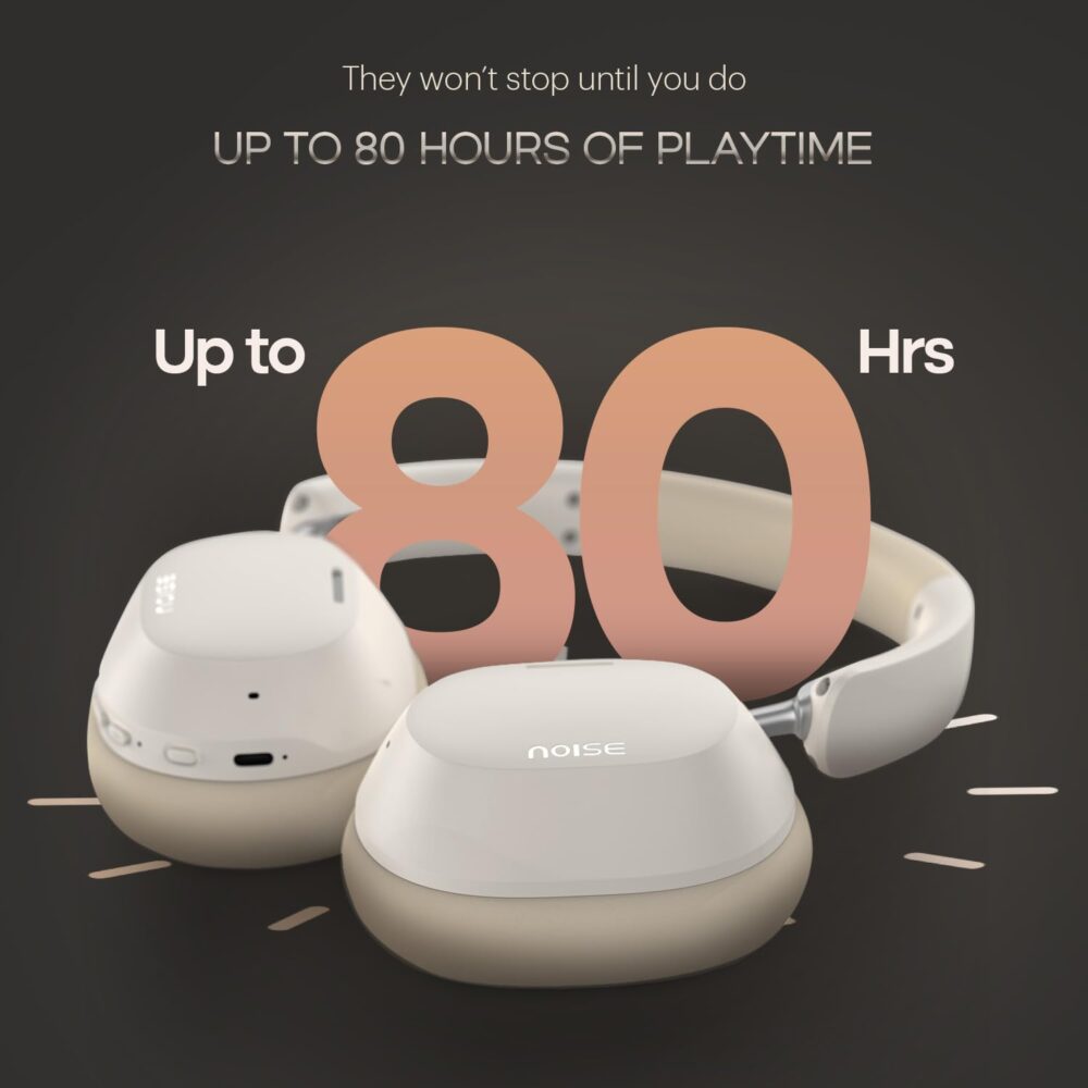 Noise Newly Launched Airwave Max 5 Wireless Over Ear Headphones with Adaptive Hybrid ANC (up to 50dB), HFA Tech, 80H Playtime, Dual Pairing(Calm Beige) - Image 4