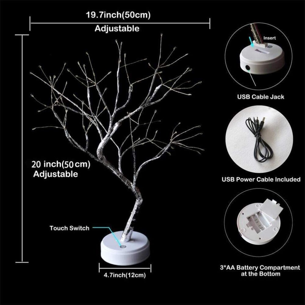 REFULGIX LED Bonsai Tree Light with 36 LEDs | Touch Sensor Table Lamp | USB & Battery Operated Fairy Light Tree for Home, Bedroom, Festive, Diwali, Christmas Decoration (Pack of 1) - Image 5