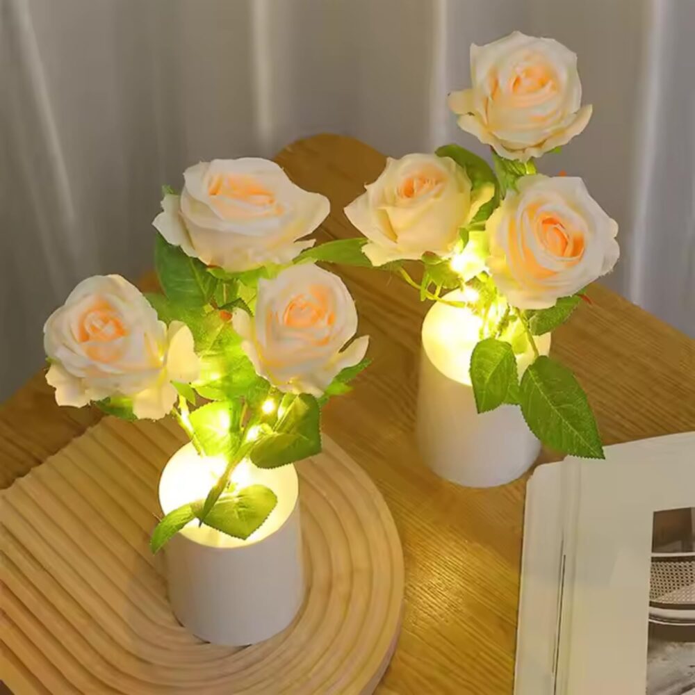 One94Store LED Rose Lamp – Romantic Bedside Night Light, Simulation Bouquet for Home, Bedroom, Wedding & Decorative Display Warm White (White Rose) - Image 5