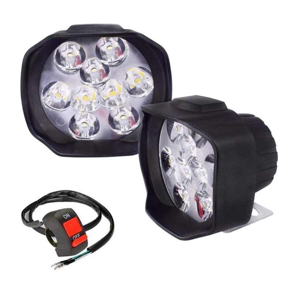 Allextreme EX9FWS2 Imported 9 LED Fog Light Spot Beam Water-Resistant Heavy Duty Pod Driving Work Lamp with Handlebar Switch for Motorcycle Bike Car (15W, White, 2 PCS)
