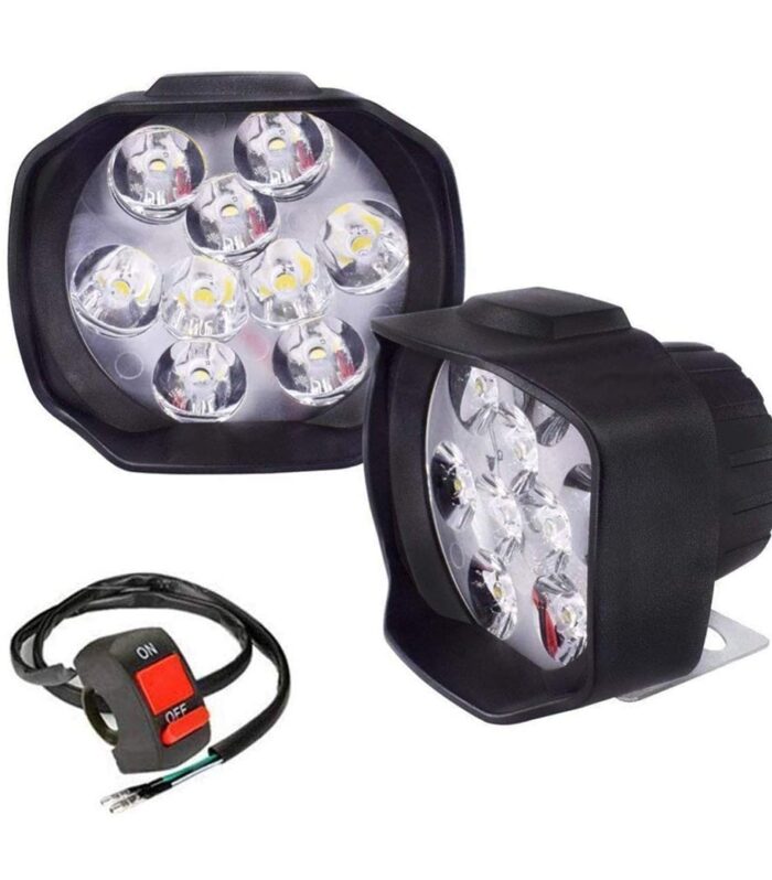 Allextreme EX9FWS2 Imported 9 LED Fog Light Spot Beam Water-Resistant Heavy Duty Pod Driving Work Lamp with Handlebar Switch for Motorcycle Bike Car (15W, White, 2 PCS)
