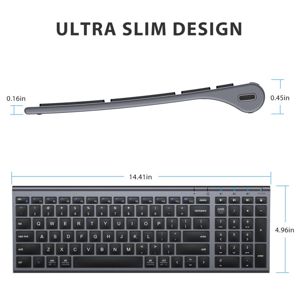 iClever BK10 Multi-Device Bluetooth Keyboard for Mac, Windows, Chrome OS, Android, iPad, iPhone, Rechargeable Wireless Keyboard Easy-Switch up to 3 Devices Grey Black - Image 3