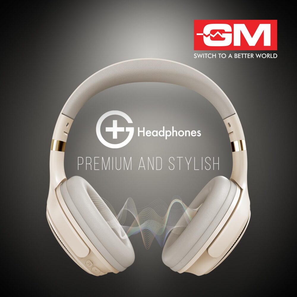 GM G+ Headphones, Over The Ear Headphones with Mic, BT 5.3, Pure Bass, 45ms Low Latency, Dual Pairing, 4 Play Modes (FM, Radio, SD Aux) 55H Playtime - White - Image 2