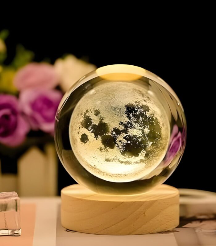 Desidiya Moon Crystal Ball Night Light,2.4 Inch Glass Ball Night LED Lamp with Woodern Base,Decorations Gifts for Men,Women,Kids,Boys,Girls | Gifts for Woman | Valentine Gifts