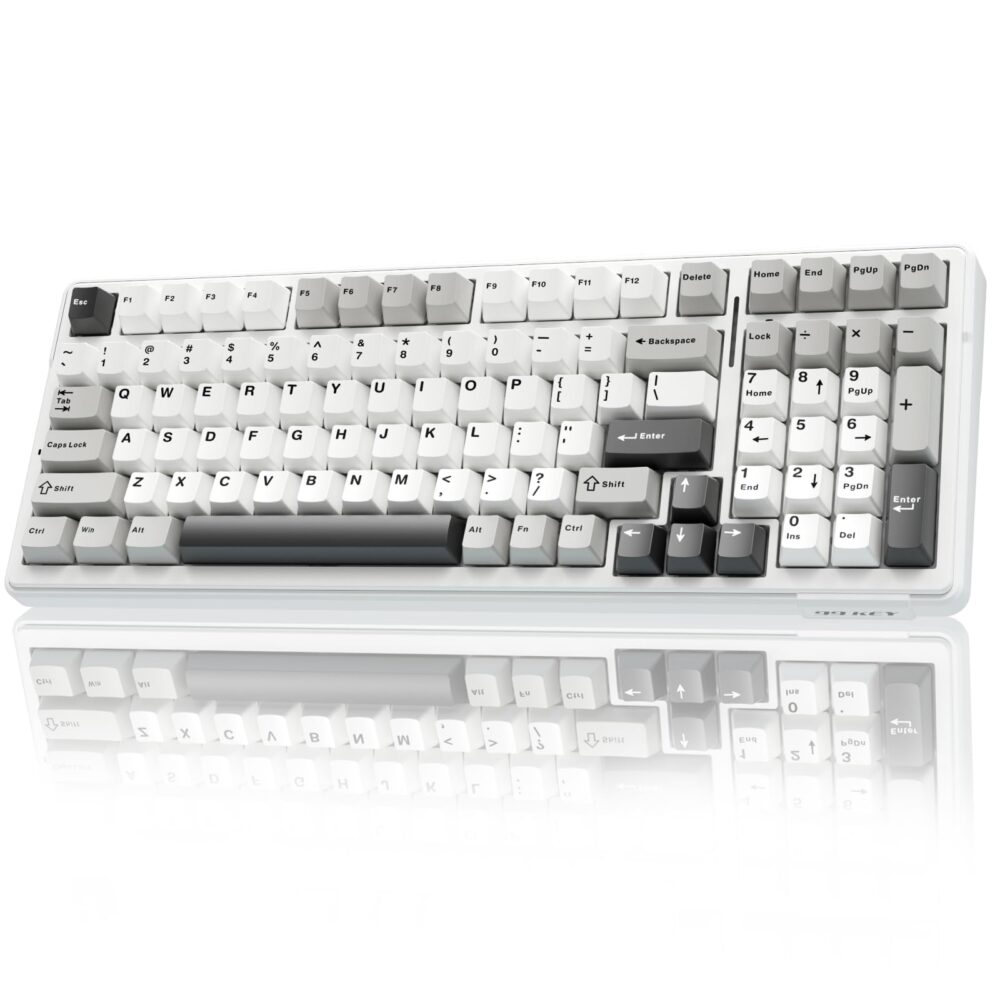 AULA F99 Wireless Mechanical Keyboard | Tri-Mode BT5.0/2.4GHz/USB-C Hot Swappable | Pre-lubed Linear Switches, Gasket Structure | RGB Backlit Gaming Keyboard (Grey+White - Graywood Switch)