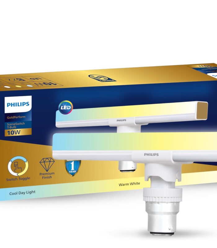 PHILIPS 10W B22 LED T-Bulb | 3 Colors in 1 LED Bulb | Scene Switch T-Bulb for Home & Decoration | Color: Tunable White | Pack of 1 | Gold Perform Series