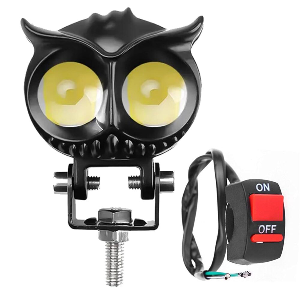 Pivalo PV4LED1 20W Owl Shape 12-85V Metal Body Fog Light Super Bright Spot Flood Beam Driving Lamp with Handlebar Switch for Motorcycle Cars Bikes & SUV (White Light, Pack of 1)
