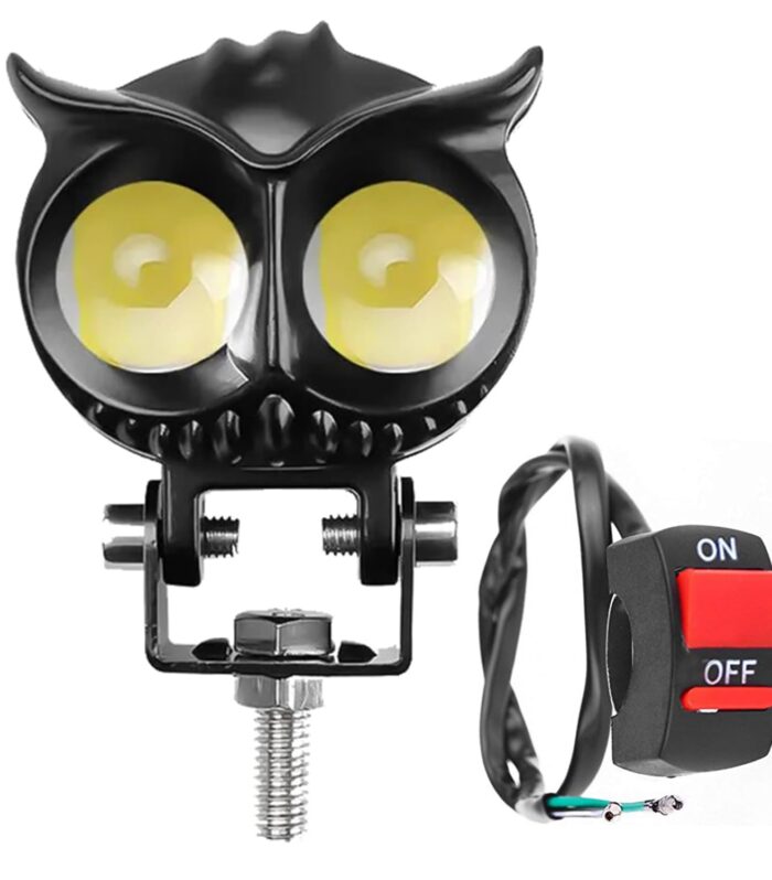 Pivalo PV4LED1 20W Owl Shape 12-85V Metal Body Fog Light Super Bright Spot Flood Beam Driving Lamp with Handlebar Switch for Motorcycle Cars Bikes & SUV (White Light, Pack of 1)