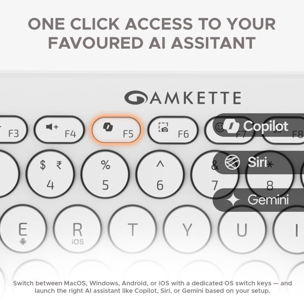 Amkette New and Improved Optimus BT 4 in 1 Multi Device Wireless Keyboard/Bluetooth Keyboard | One Click Device Switching and AI Access for Windows, MacOs, Android and iOS, Dual OS Layout (White) - Image 7