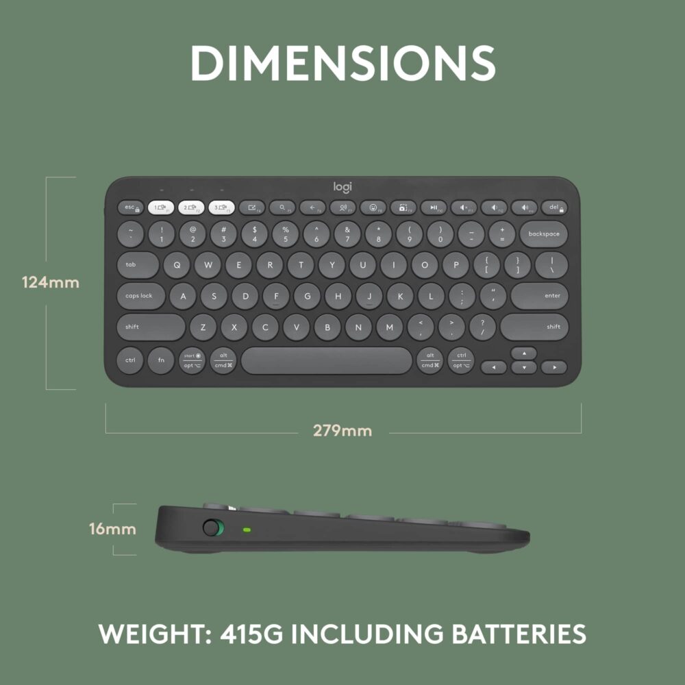 Logitech Pebble Keys 2 K380s, Multi-Device Bluetooth Wireless Keyboard with Customisable Shortcuts, Slim and Portable, Easy-Switch for Windows, macOS, iPadOS, Android, Chrome OS - Tonal Graphite - Image 4