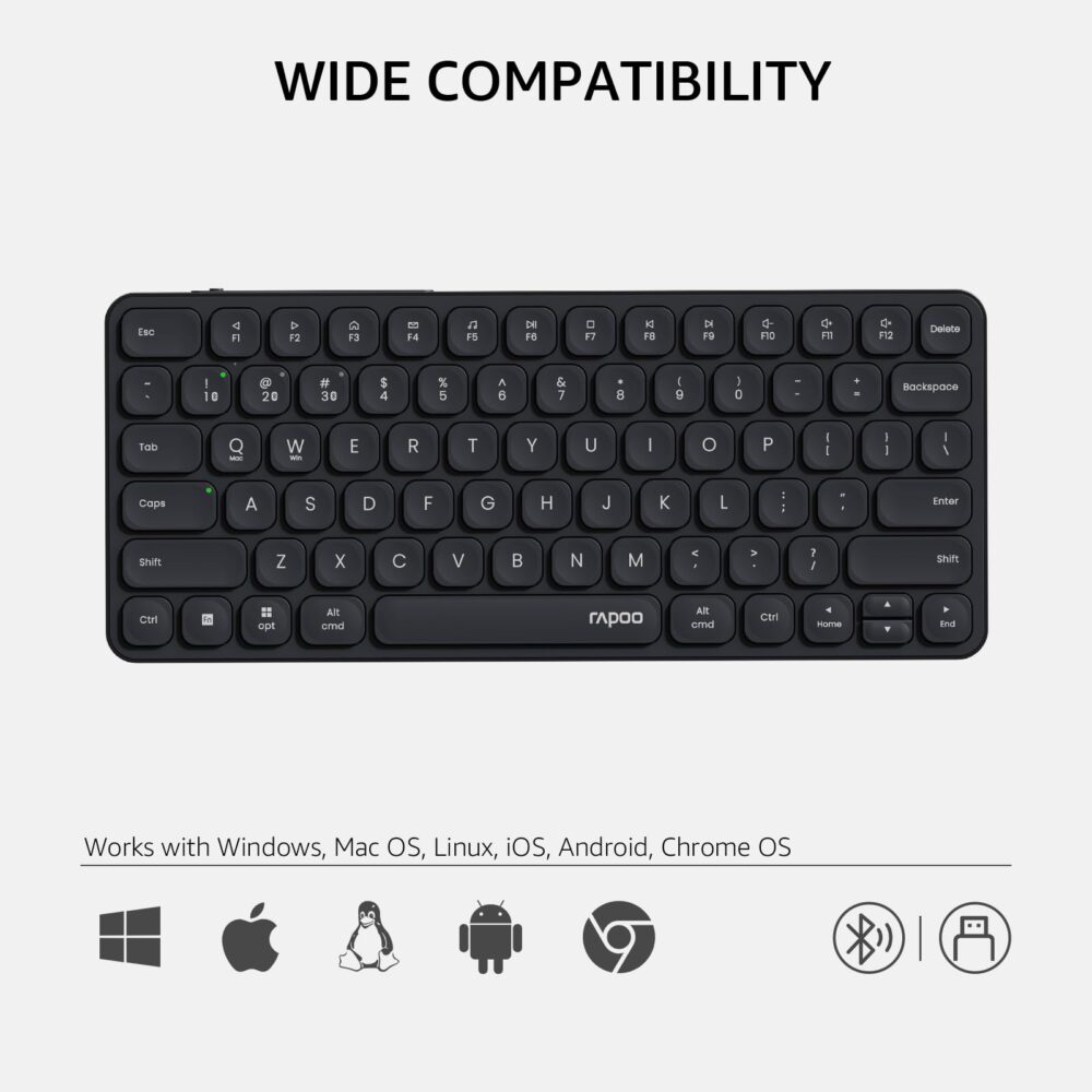 Rapoo E9050L Bluetooth Wireless Multi-Device Keyboard(4 Devices), Rechargeable, Led Indicators, Ultra-Thin, Ergonomic, Compatible with Windows, iOS, Android, Tab, Smartphones -Grey 3-Year Warranty - Image 3