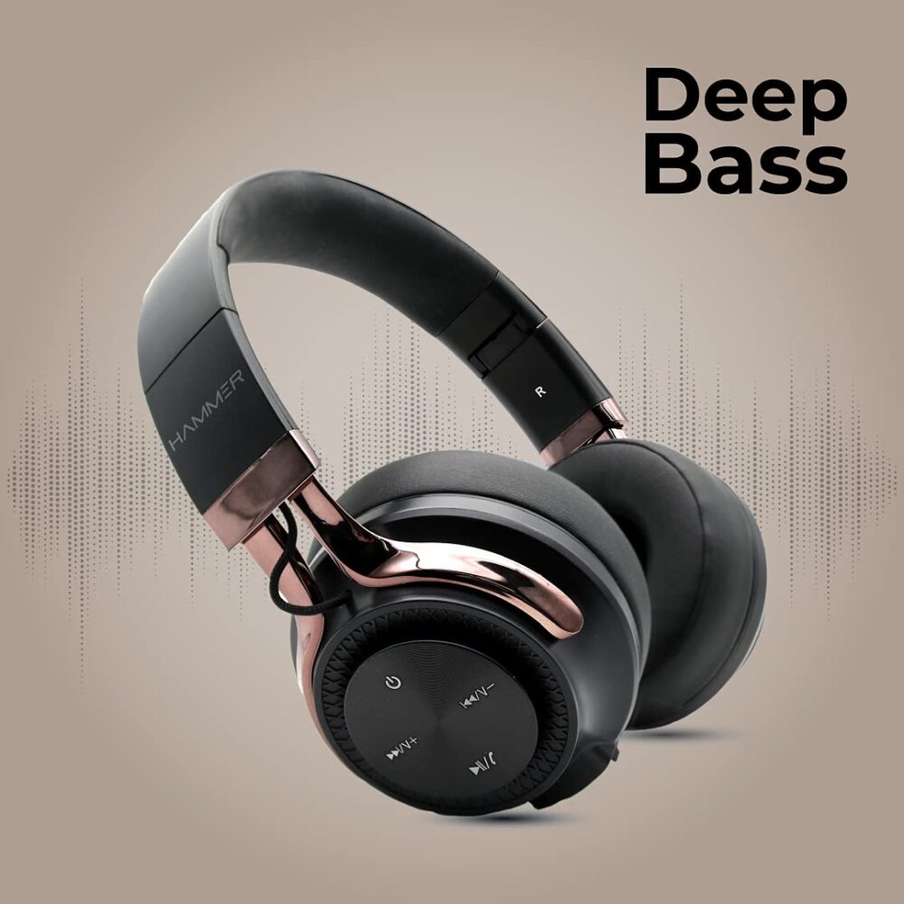 HAMMER Bash Over The Ear Wireless Bluetooth Headphones with Mic, Deep Bass, Foldable Headphones, Fast Pairing, Upto 8 Hours Playtime, Workout/Travel, Bluetooth 5.0 (Black) - Image 3