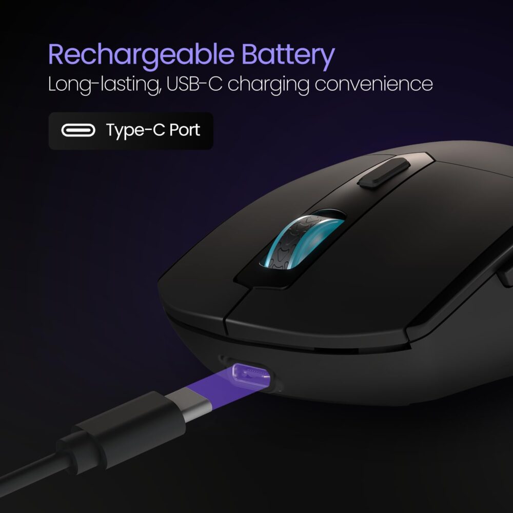 Portronics Toad One Bluetooth Mouse with 2.4 GHz & BT 5.3 Dual Wireless, 6 Buttons, Rechargeable, RGB Lights, Connect 3 Devices, Ergonomic Design for Laptop, Smartphone, Tablet (Black) - Image 7