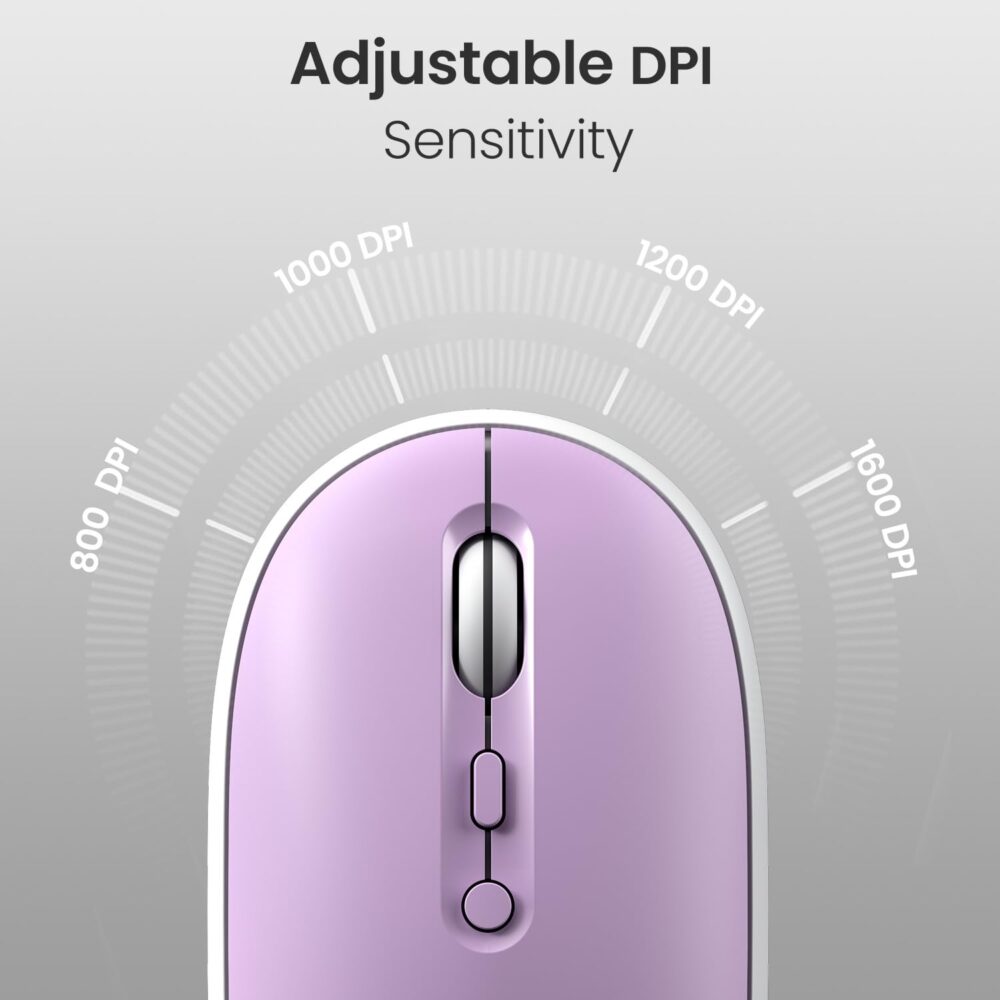 Portronics Toad II Bluetooth Mouse, with Bluetooth 5.0 & 2.4 Ghz Dual Wireless Connectivity, Rechargeable Battery, Adjustable DPI up to 1600 Compatible with Laptop, MacBook, PC (Purple) - Image 3