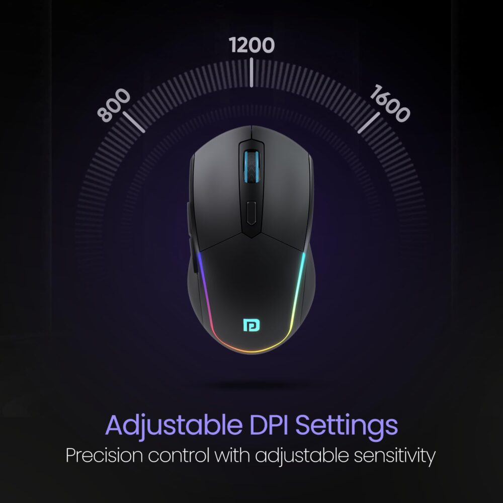 Portronics Toad One Bluetooth Mouse with 2.4 GHz & BT 5.3 Dual Wireless, 6 Buttons, Rechargeable, RGB Lights, Connect 3 Devices, Ergonomic Design for Laptop, Smartphone, Tablet (Black) - Image 2