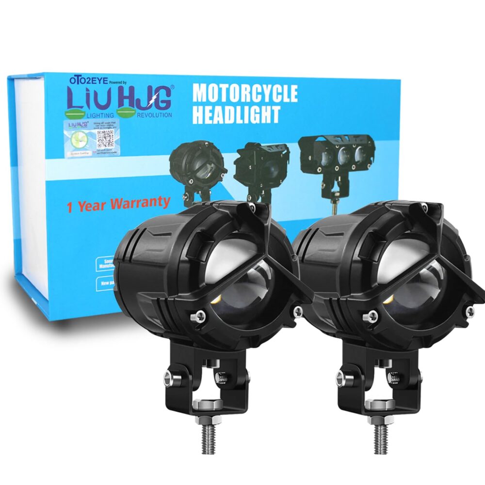 OTO2EYE Power By LIU HJG 1 YEAR WARRANTY Waterproof Y Shape Style Laser Beam Mini Driving Fog Light Bike, Cars Projector Light 2 Color White & Yellow Spot Beam (Pack of 2, 12V DC 40W)
