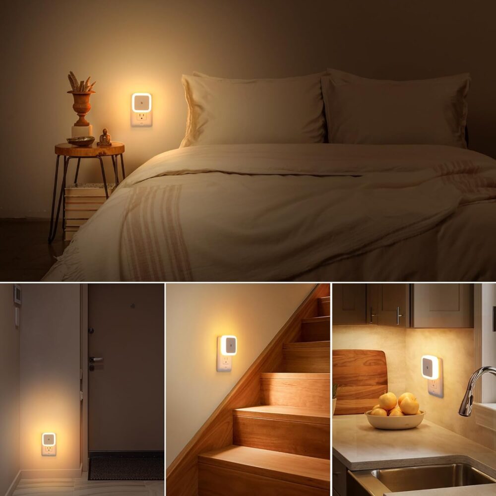 VR PRIME 3pc Night Lamp Sensor Light for Bedroom Bed Side Home | Smart Automatic ON/Off Dim LED Lights | Energy Saving 0.5W Lamp | Long Life for Hallway, Stairs, Kitchen, Bathroom (Warm) (Pack of 3) - Image 2
