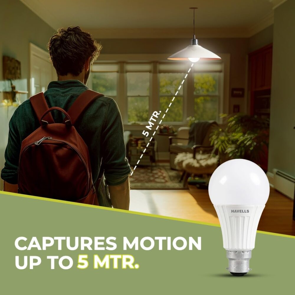 HAVELLS Sensolite 9W Motion Sensor Led Bulb |Auto on-Auto off|5 Mtr Radius Sensor Area (B22 Cool day white) - Image 7