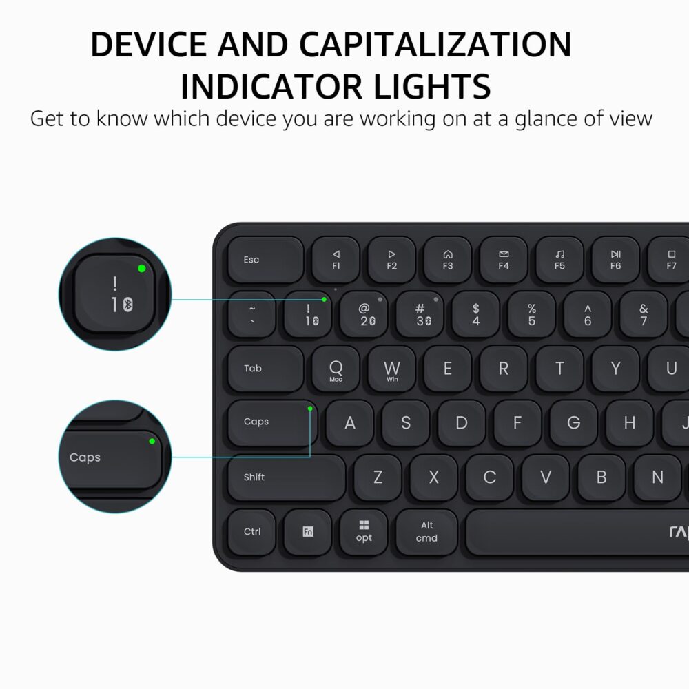 Rapoo E9050L Bluetooth Wireless Multi-Device Keyboard(4 Devices), Rechargeable, Led Indicators, Ultra-Thin, Ergonomic, Compatible with Windows, iOS, Android, Tab, Smartphones -Grey 3-Year Warranty - Image 5