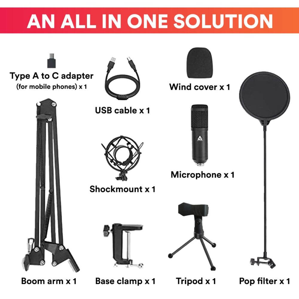 Audio Array AM-C1 USB Condenser Microphone Kit | 192kHz/24bit | BoomArm, Pop Filter, Mic Cover, Shock Mount, Tripod & 2.5M USB Cable | Podcasting, Gaming, Singing & Live Streaming - Image 9