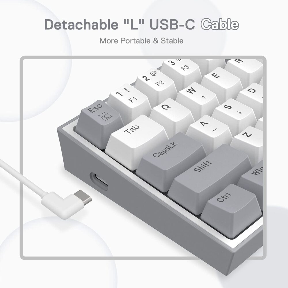 Redragon K617 Fizz 60% Wired RGB Gaming Keyboard, 61 Keys Compact Mechanical Keyboard w/White and Grey Color Keycaps, Linear Red Switch, Pro Driver/Software Supported - Image 4