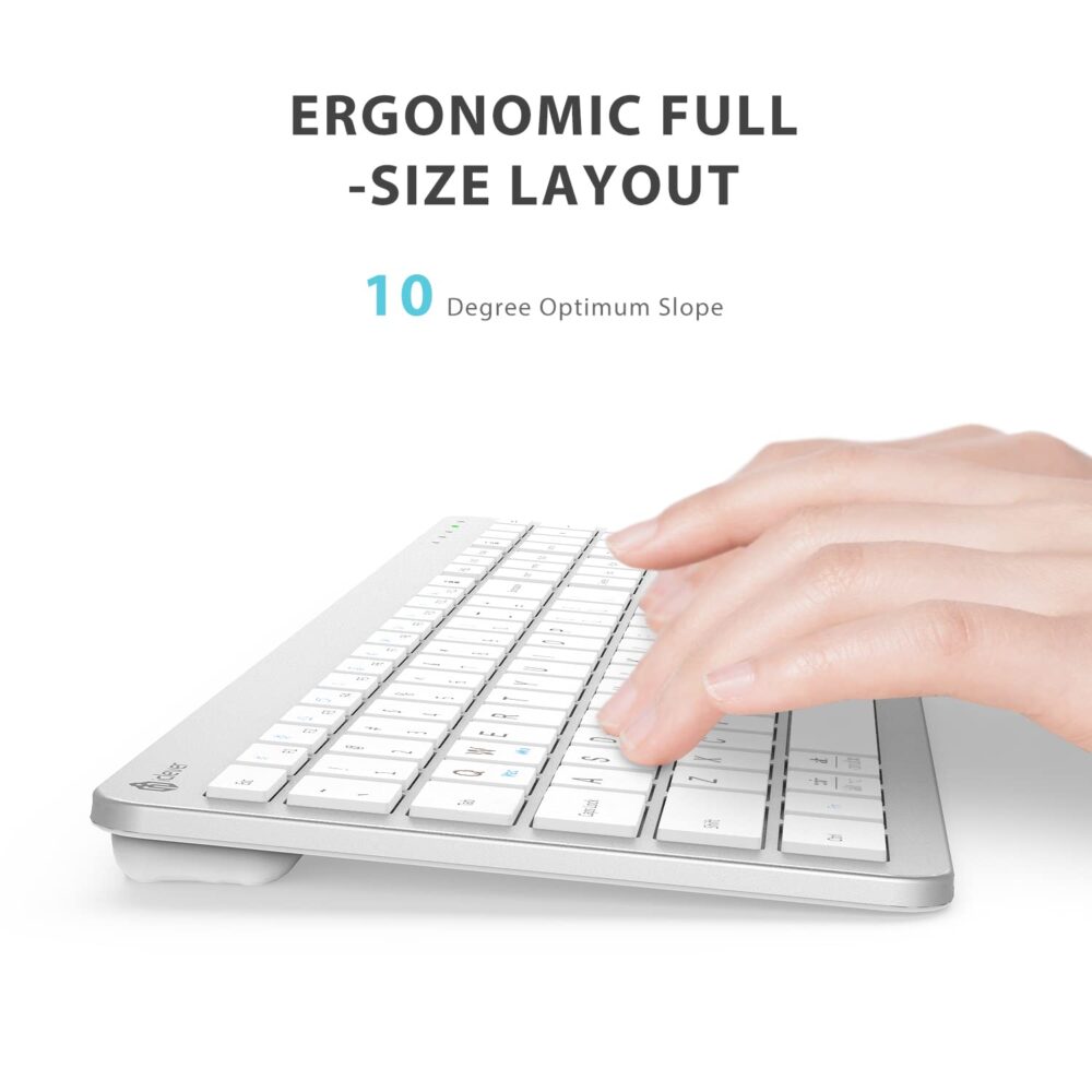 iClever Wireless Keyboard and Mouse GK08 - Rechargeable, Ergonomic, Quiet, Full Size Design with Number Pad, 2.4G Stable Connection Slim Mac Keyboard and Mouse for Windows, Mac OS Computer, Silver - Image 4