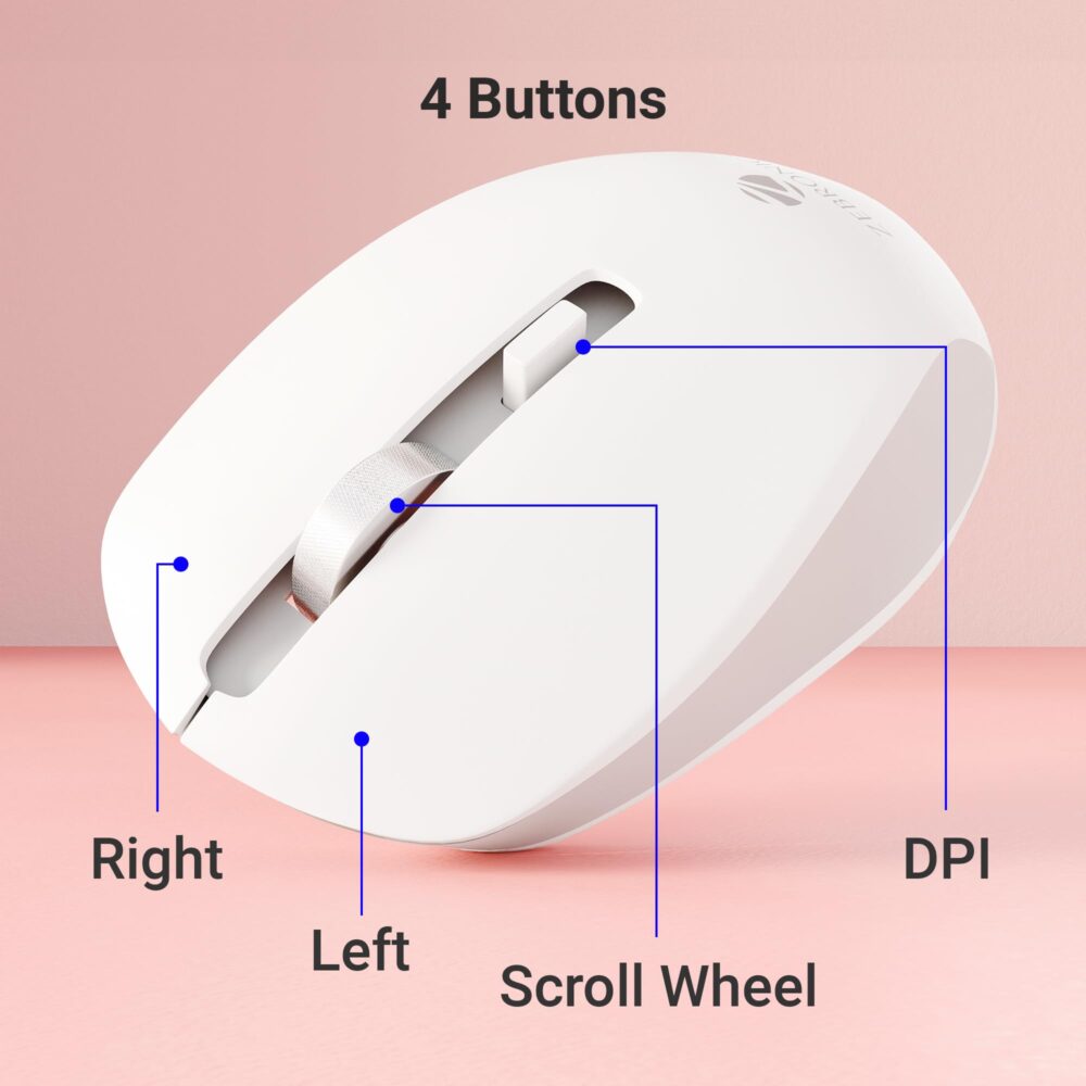 ZEBRONICS Zeb-Jaguar Wireless Mouse, 2.4GHz with USB Nano Receiver, High Precision Optical Tracking, 4 Buttons, Plug & Play, Ambidextrous, for PC/Mac/Laptop (White+Grey) - Image 5