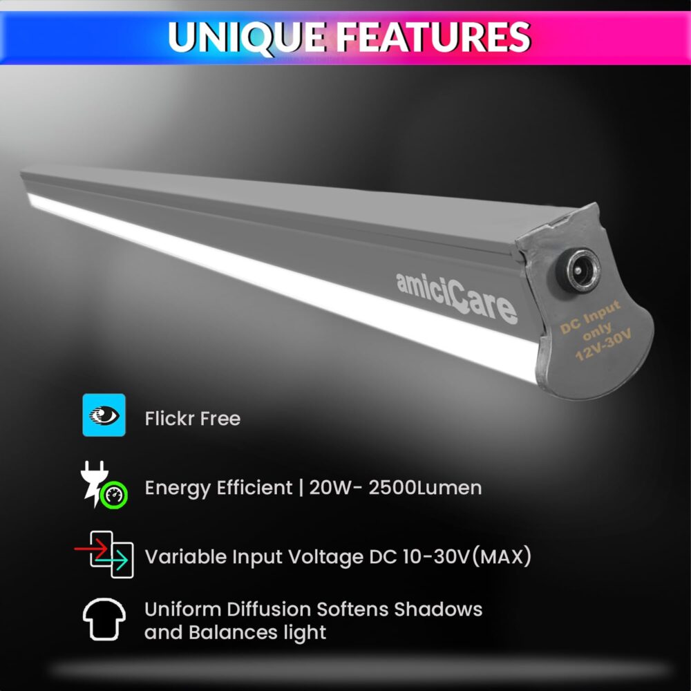 amiciCare 20W DC Tubelight for Off-Grid Solar System, Fliker-Free | Energy-Efficient | Variable Voltage Range LED Batten Work on 10~30VDC Power Supply (Cool-White, Pack of 2) - Image 7
