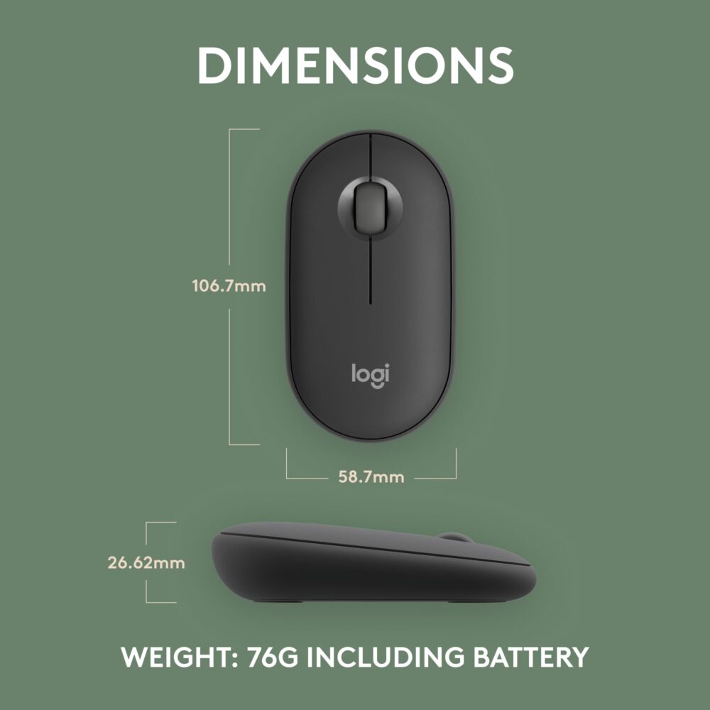 Logitech Pebble Mouse 2 M350s Slim Bluetooth Wireless Mouse, Portable, Lightweight, Customisable Button, Quiet Clicks, Easy-Switch for Windows, macOS, iPadOS, Android, Chrome OS - Tonal Graphite - Image 4