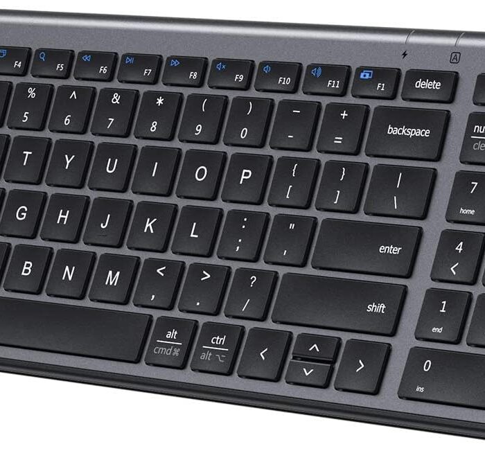 iClever BK10 Multi-Device Bluetooth Keyboard for Mac, Windows, Chrome OS, Android, iPad, iPhone, Rechargeable Wireless Keyboard Easy-Switch up to 3 Devices Grey Black