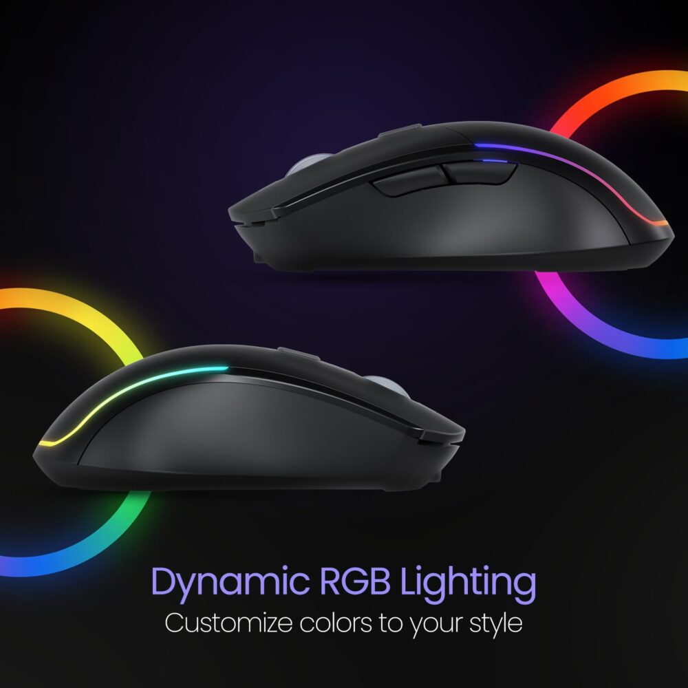 Portronics Toad One Bluetooth Mouse with 2.4 GHz & BT 5.3 Dual Wireless, 6 Buttons, Rechargeable, RGB Lights, Connect 3 Devices, Ergonomic Design for Laptop, Smartphone, Tablet (Black) - Image 4